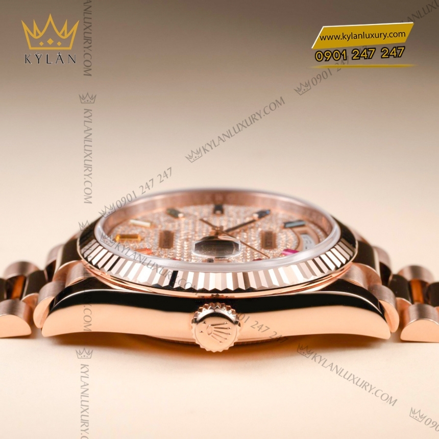 Kỳ Lân Luxury rolex day date 36 128235 0039 coc so rainbow 4 Đồng hồ Rolex Day Date 36 mặt số kim cương, cọc rainbow 128235-0039