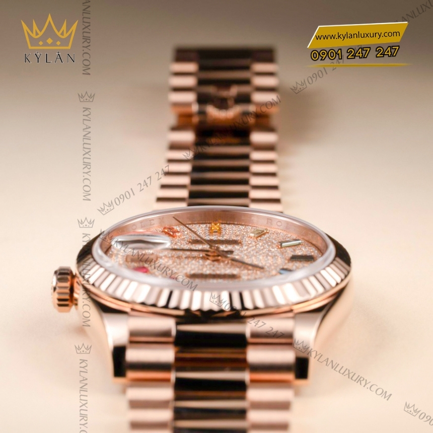Kỳ Lân Luxury rolex day date 36 128235 0039 coc so rainbow 6 Đồng hồ Rolex Day Date 36 mặt số kim cương, cọc rainbow 128235-0039