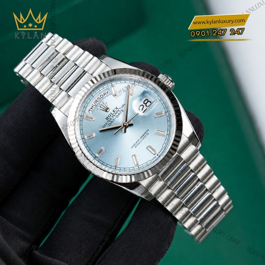 Kỳ Lân Luxury rolex day date 36 128236 0009 ice blue platinum 2 Đồng hồ Rolex Day Date Ice Blue Platinum 128236-0009