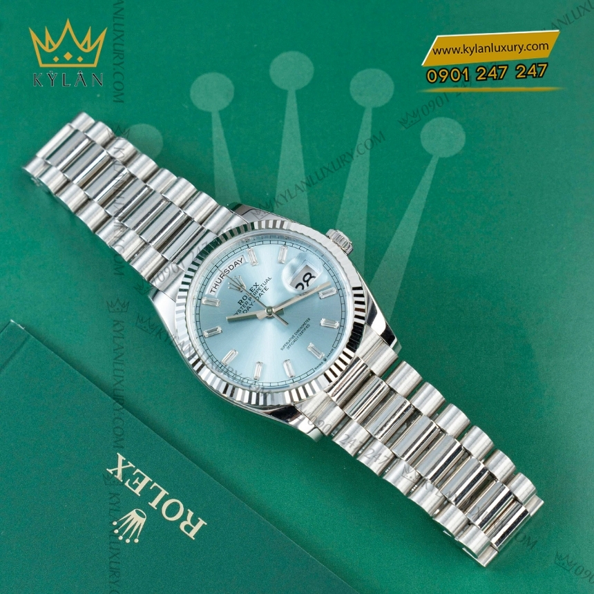 Kỳ Lân Luxury rolex day date 36 128236 0009 ice blue platinum 4 Đồng hồ Rolex Day Date Ice Blue Platinum 128236-0009