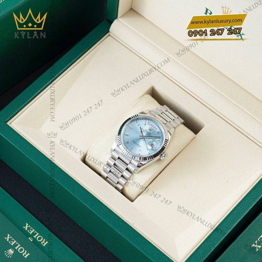 Kỳ Lân Luxury rolex day date 36 128236 0009 ice blue platinum 7 Đồng hồ Rolex Day Date Ice Blue Platinum 128236-0009