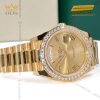 Đồng hồ Rolex Day Date champagne custom vành kim tròn 228238