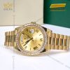 Đồng hồ Rolex Day Date champagne custom vành kim tròn 228238