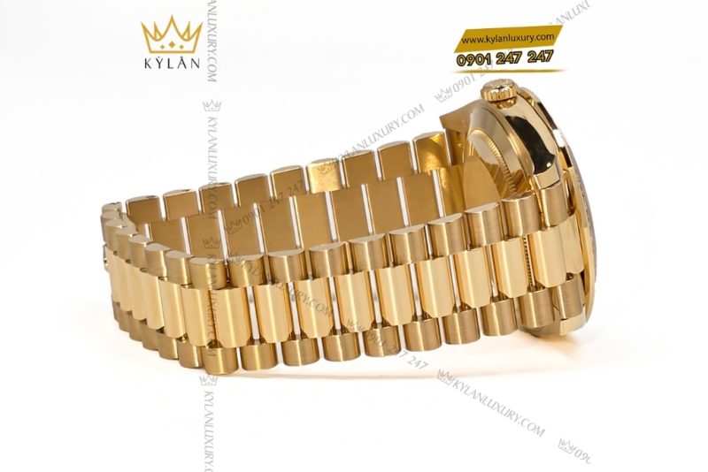 Đồng hồ Rolex Day Date champagne custom vành kim tròn 228238