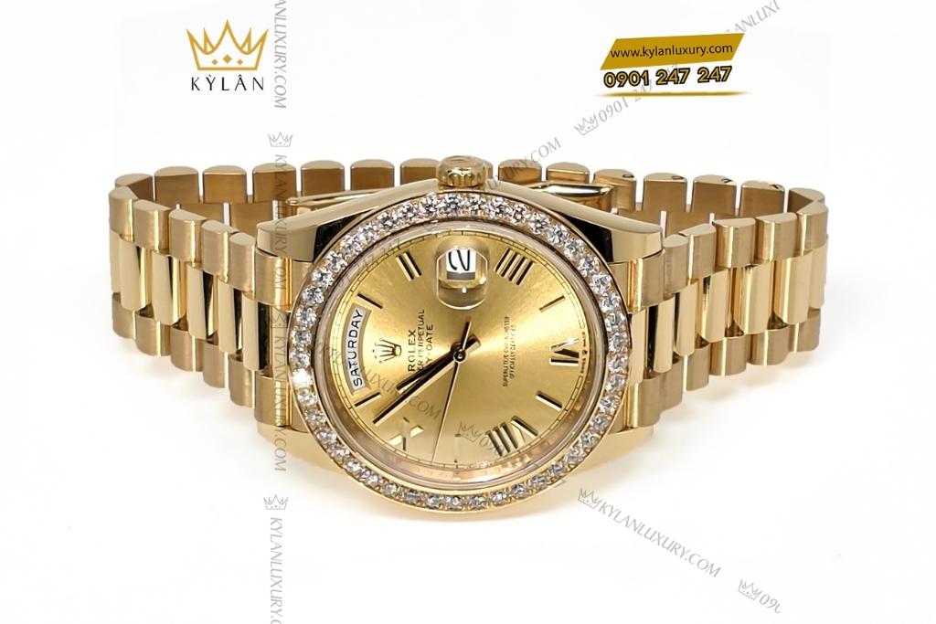 Kỳ Lân Luxury rolex day date champagne custom vanh kim tron 228238 13 Đồng hồ Rolex Day Date champagne custom vành kim tròn 228238