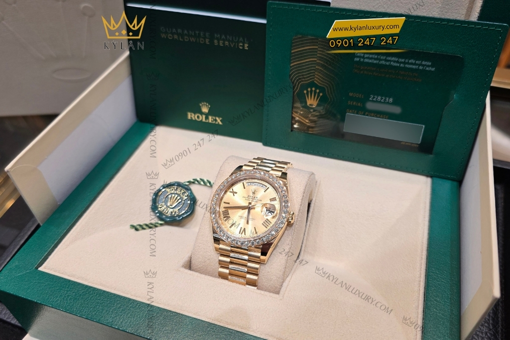 Kỳ Lân Luxury rolex day date champagne custom vanh kim tron 228238 3 Đồng hồ Rolex Day Date champagne custom vành kim tròn 228238