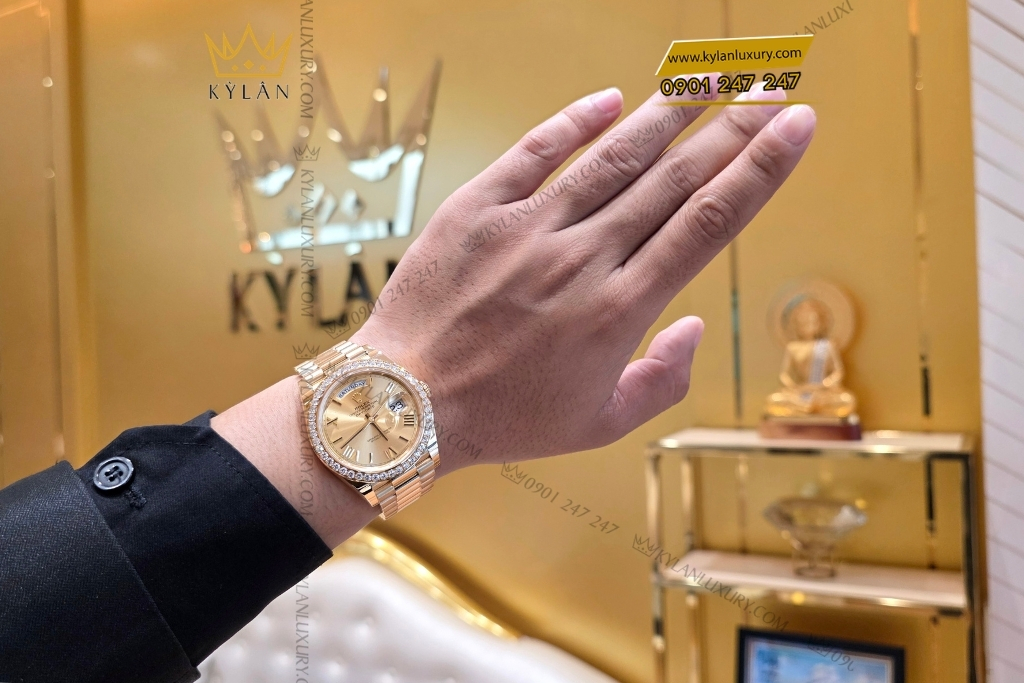 Kỳ Lân Luxury rolex day date champagne custom vanh kim tron 228238 4 Đồng hồ Rolex Day Date champagne custom vành kim tròn 228238