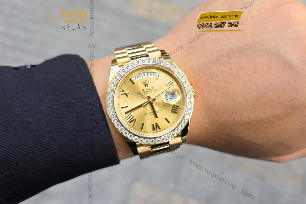 Kỳ Lân Luxury rolex day date champagne custom vanh kim tron 228238 7 Đồng hồ Rolex Day Date champagne custom vành kim tròn 228238
