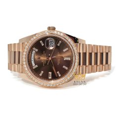 Đồng hồ Rolex Day Date Chocolate custom vành kim tròn 228235