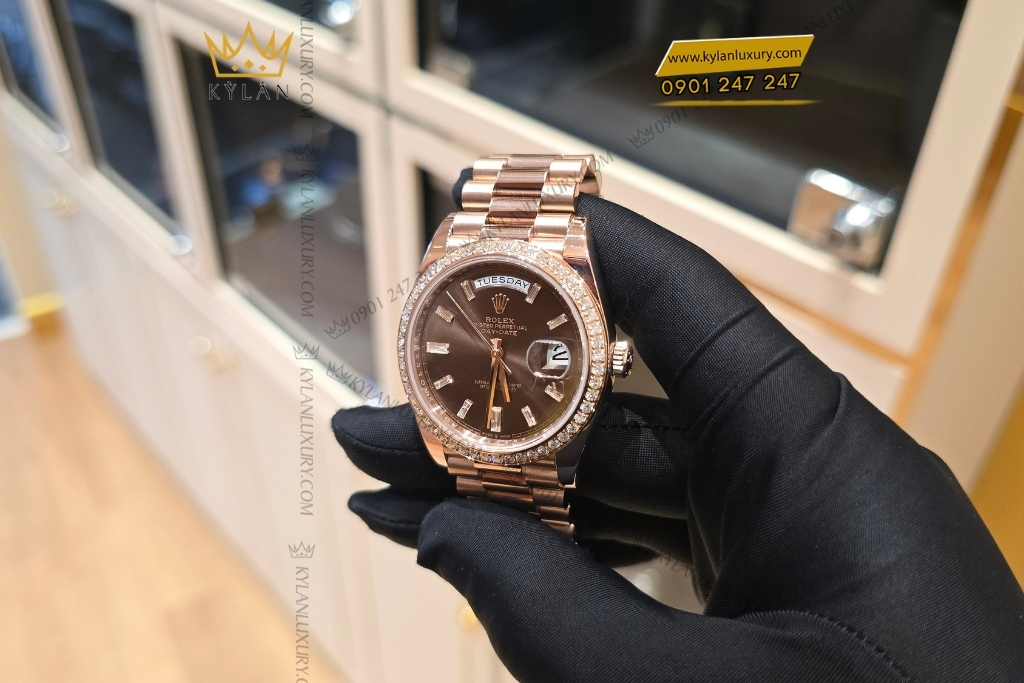 Kỳ Lân Luxury rolex day date chocolate custom vanh kim tron 228235 18 Đồng hồ Rolex Day Date Chocolate custom vành kim tròn 228235