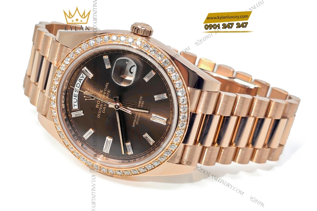 Kỳ Lân Luxury rolex day date chocolate custom vanh kim tron 228235 30 Đồng hồ Rolex Day Date Chocolate custom vành kim tròn 228235