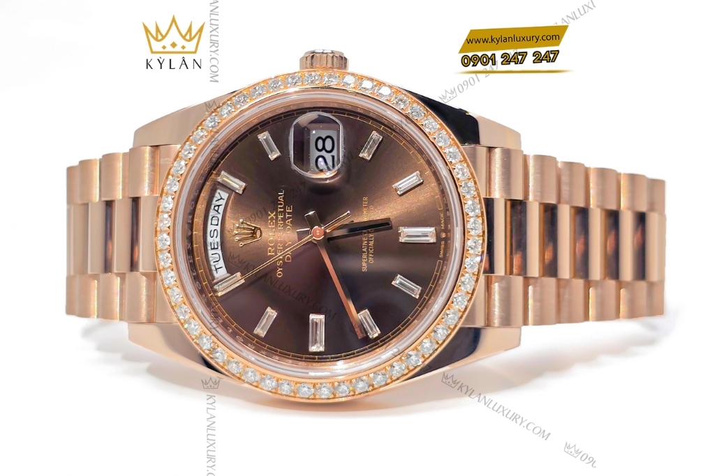 Kỳ Lân Luxury rolex day date chocolate custom vanh kim tron 228235 31 Đồng hồ Rolex Day Date Chocolate custom vành kim tròn 228235
