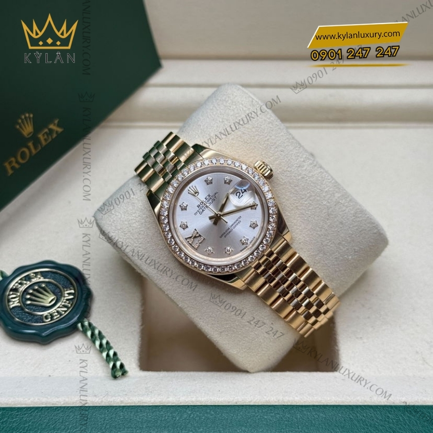 Kỳ Lân Luxury rolex lady datejust 279138rbr 0002 coc kim sao 5 Đồng hồ Rolex Lady Datejust mặt bạc cọc kim sao 279138RBR-0002