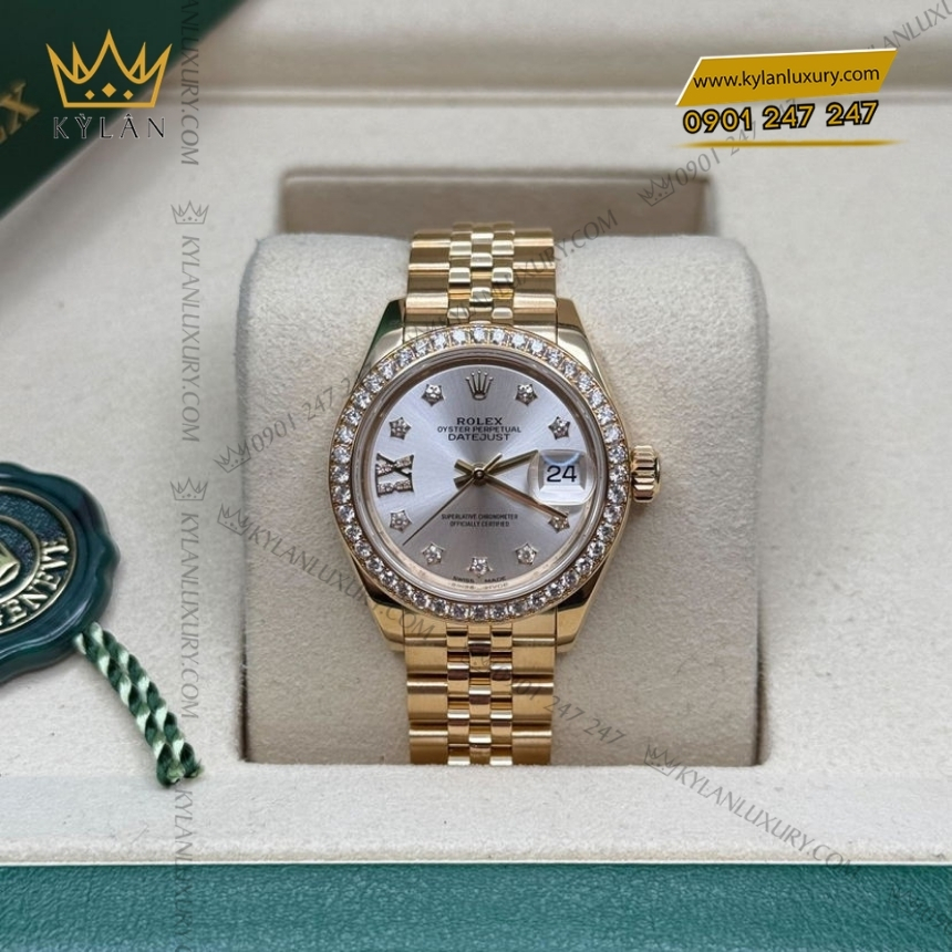 Kỳ Lân Luxury rolex lady datejust 279138rbr 0002 coc kim sao 6 Đồng hồ Rolex Lady Datejust mặt bạc cọc kim sao 279138RBR-0002