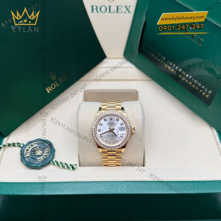 Kỳ Lân Luxury rolex lady datejust 279138rbr 0019 mat bac kim cuong 6 Đồng hồ Rolex Lady Datejust mặt bạc cọc kim cương 279138RBR-0019