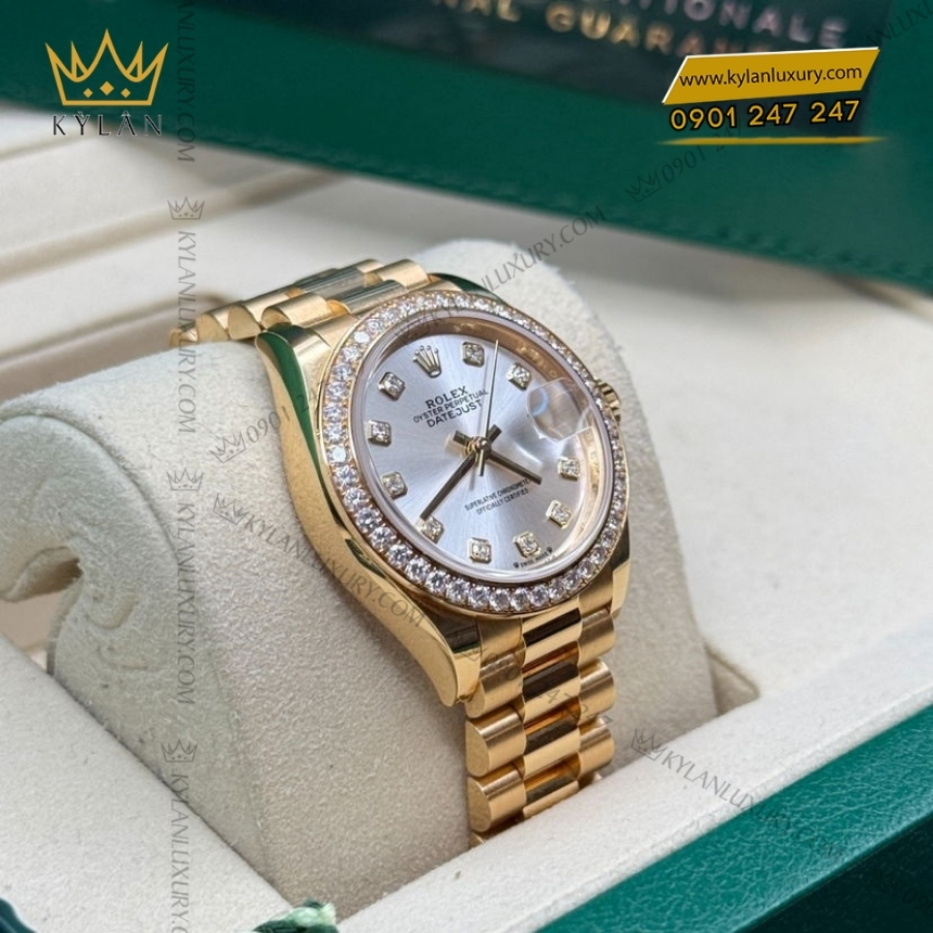 Kỳ Lân Luxury rolex lady datejust 279138rbr 0019 mat bac kim cuong 7 Đồng hồ Rolex Lady Datejust mặt bạc cọc kim cương 279138RBR-0019