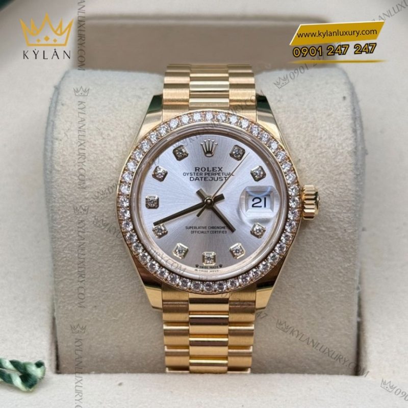 Đồng hồ Rolex Lady Datejust mặt bạc cọc kim cương 279138RBR-0019