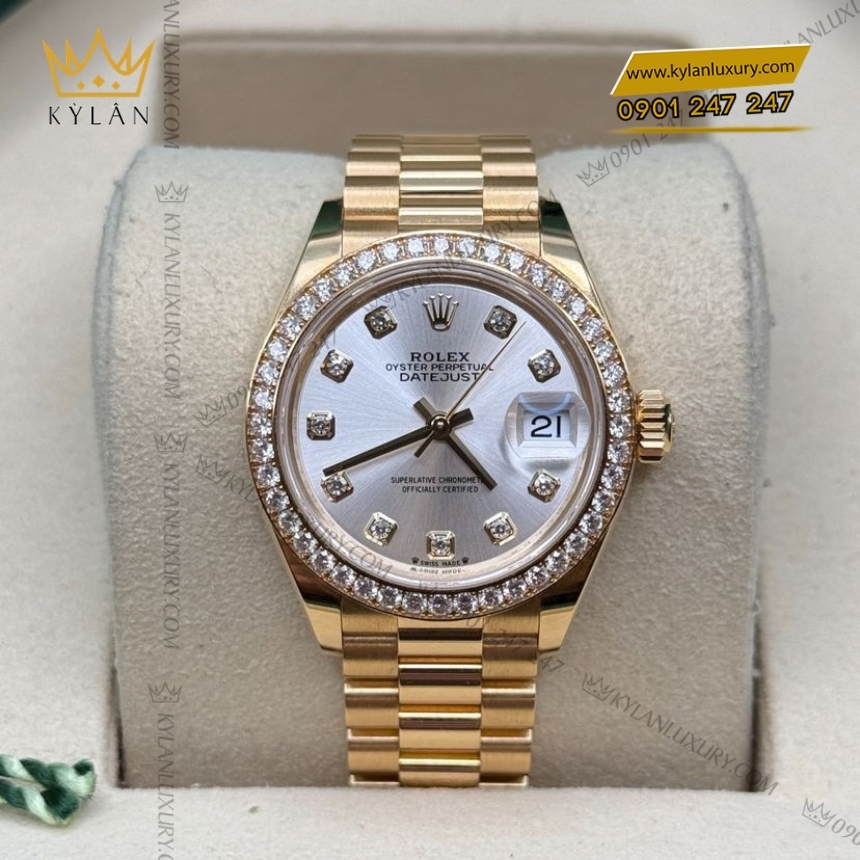 Kỳ Lân Luxury rolex lady datejust 279138rbr 0019 mat bac kim cuong 8 Đồng hồ Rolex Lady Datejust mặt bạc cọc kim cương 279138RBR-0019