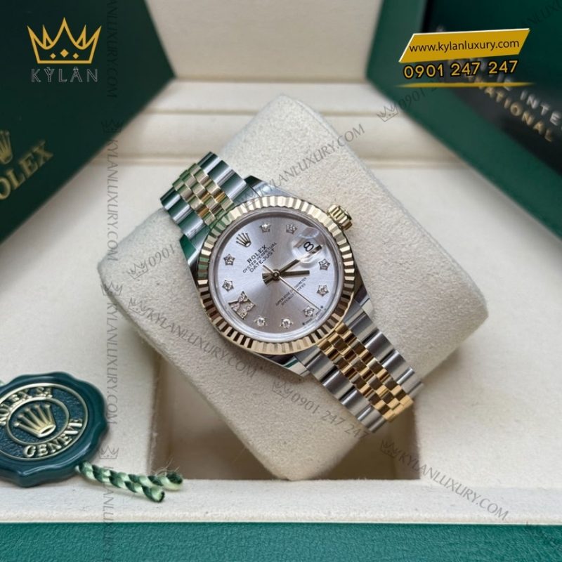 Đồng hồ Rolex Lady Datejust mặt bạc cọc kim cương 279173-0003