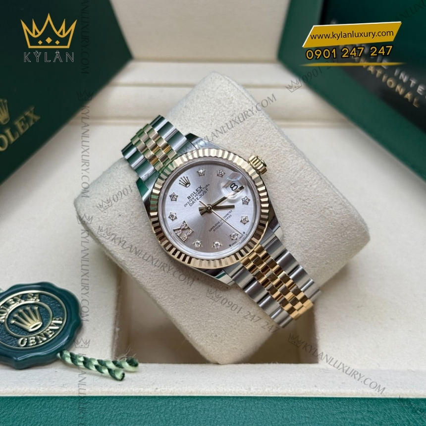 Kỳ Lân Luxury rolex lady datejust 279173 0003 mat bac coc kim 4 Đồng hồ Rolex Lady Datejust mặt bạc cọc kim cương 279173-0003