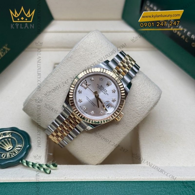Đồng hồ Rolex Lady Datejust mặt bạc cọc kim cương 279173-0003