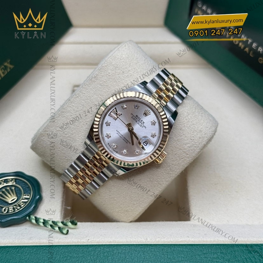 Kỳ Lân Luxury rolex lady datejust 279173 0003 mat bac coc kim 7 Đồng hồ Rolex Lady Datejust mặt bạc cọc kim cương 279173-0003