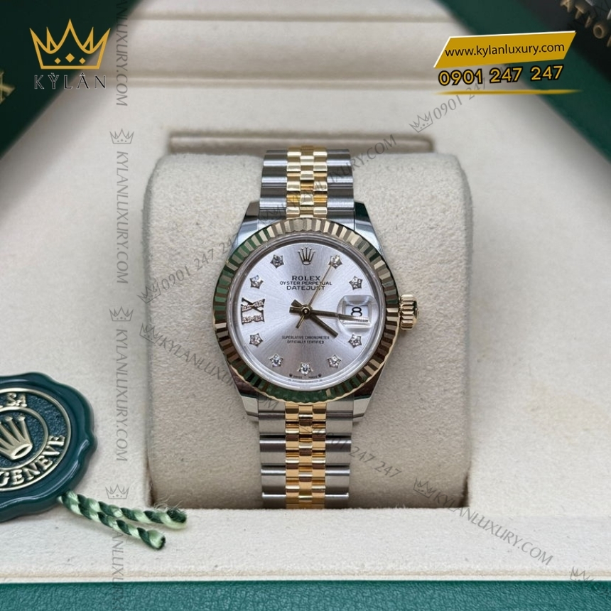Kỳ Lân Luxury rolex lady datejust 279173 0003 mat bac coc kim 8 Đồng hồ Rolex Lady Datejust mặt bạc cọc kim cương 279173-0003