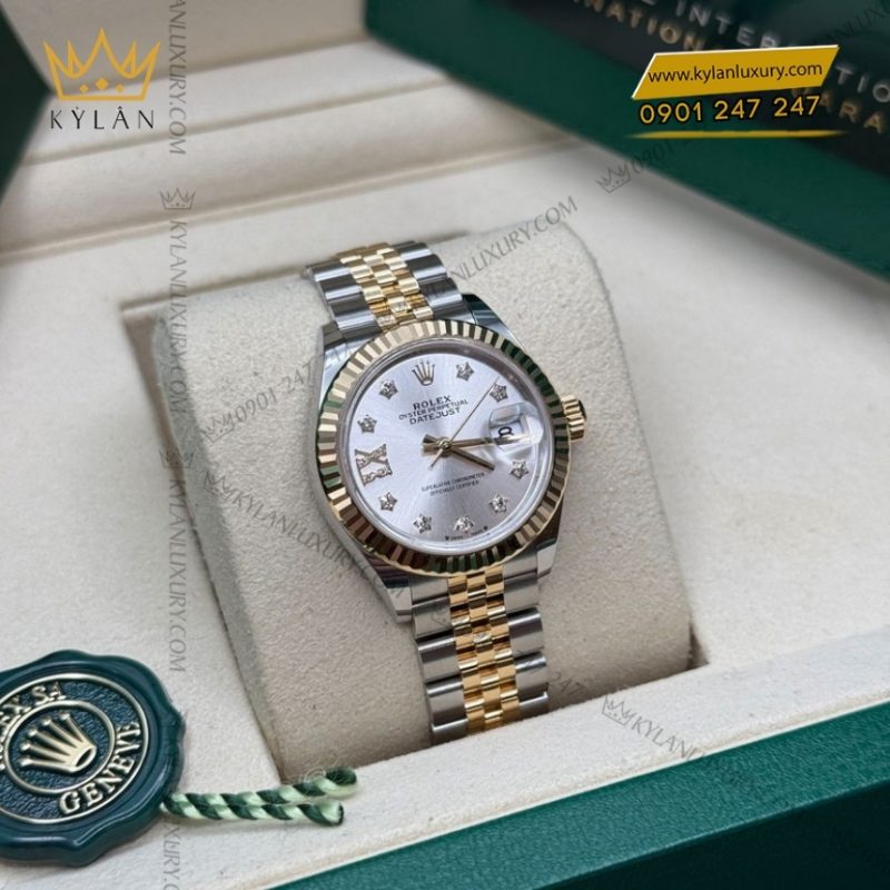 Đồng hồ Rolex Lady Datejust mặt bạc cọc kim cương 279173-0003