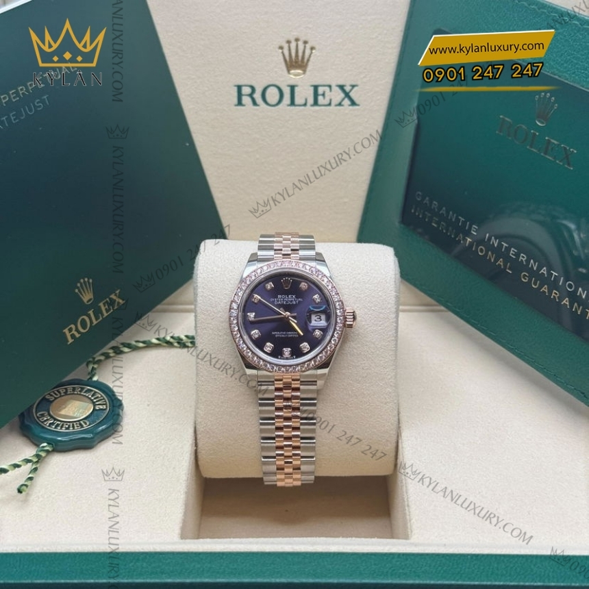 Kỳ Lân Luxury rolex lady datejust 279381rbr 0015 mat so tim 7 Đồng hồ Rolex Lady Datejust mặt số tím 279381RBR-0015