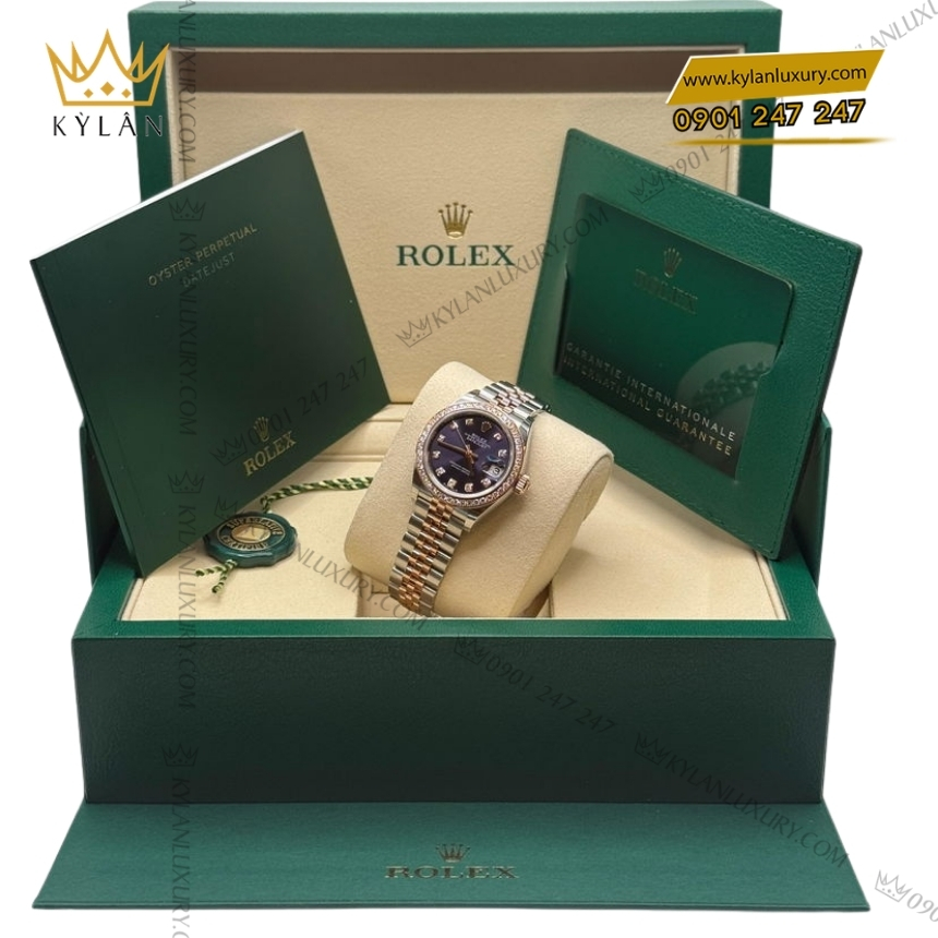 Kỳ Lân Luxury rolex lady datejust 279381rbr 0015 mat so tim 8 Đồng hồ Rolex Lady Datejust mặt số tím 279381RBR-0015
