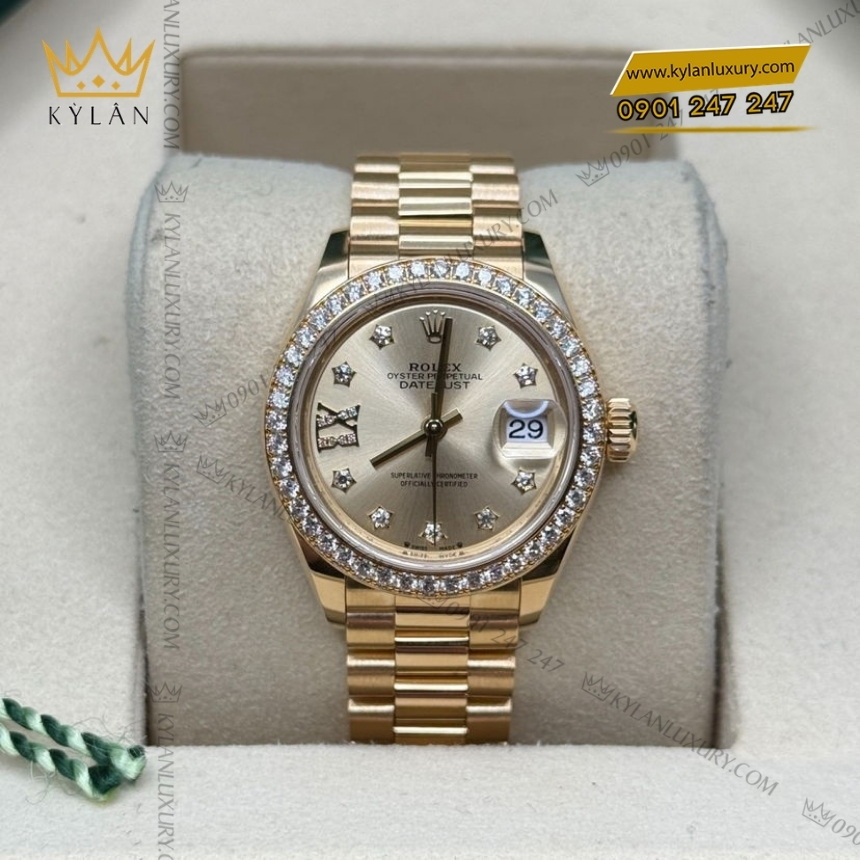 Kỳ Lân Luxury rolex lady datejust 28 279138rbr 0006 coc kim sao 4 Đồng hồ Rolex Lady Datejust champagne cọc kim sao 279138RBR-0006