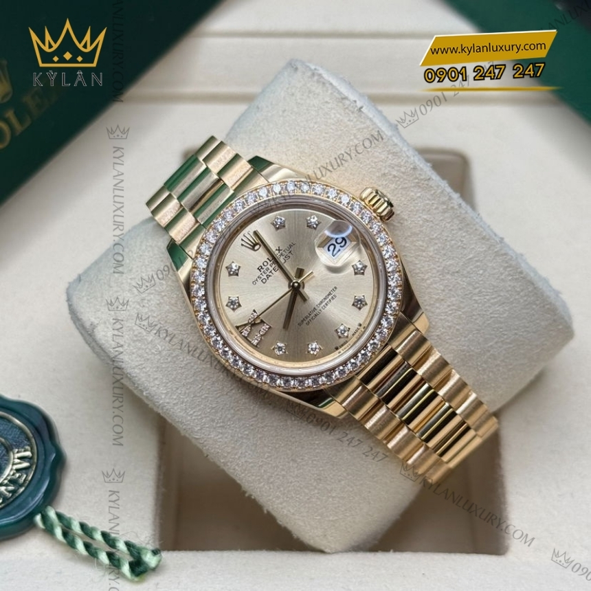 Kỳ Lân Luxury rolex lady datejust 28 279138rbr 0006 coc kim sao 9 Đồng hồ Rolex Lady Datejust champagne cọc kim sao 279138RBR-0006