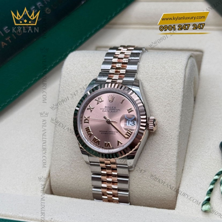 Kỳ Lân Luxury rolex lady datejust 28 279171 0025 demi vang hong 2 Đồng hồ Rolex Lady Datejust 28 hồng La Mã 279171-0025