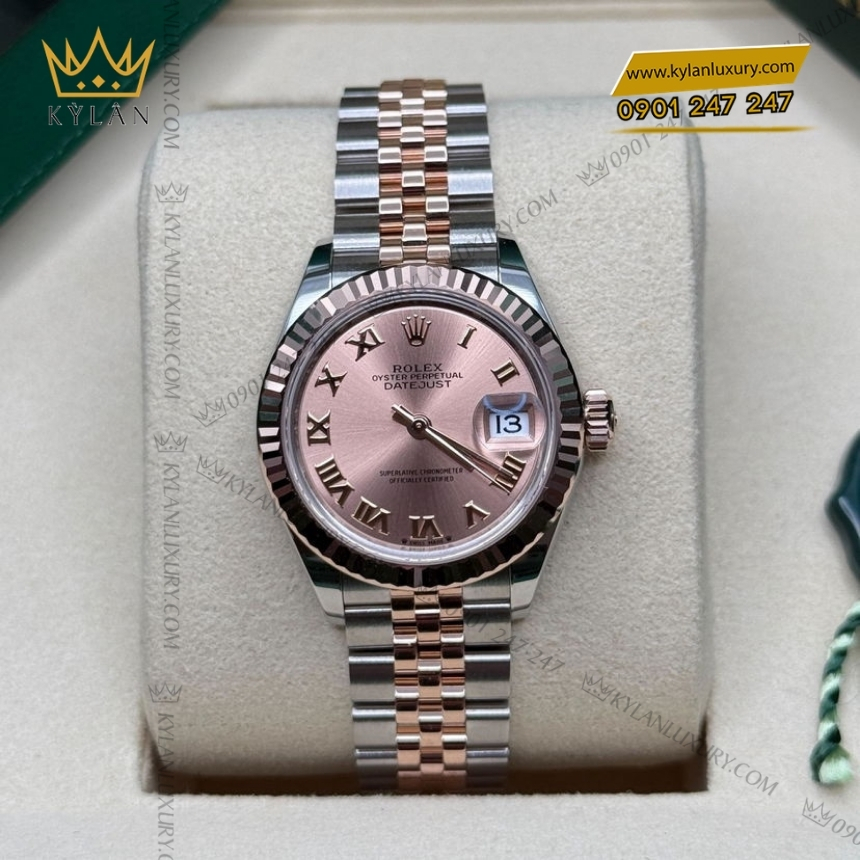 Kỳ Lân Luxury rolex lady datejust 28 279171 0025 demi vang hong 3 Đồng hồ Rolex Lady Datejust 28 hồng La Mã 279171-0025
