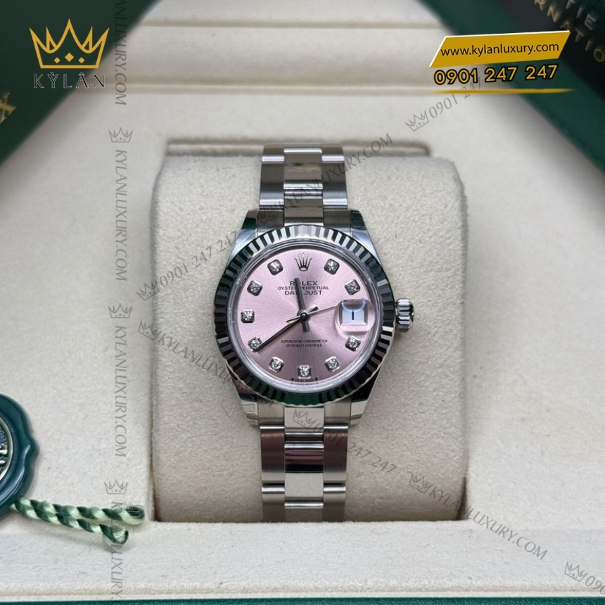 Kỳ Lân Luxury rolex lady datejust 28 279174 0004 hong oyster 4 Đồng hồ Rolex Lady Datejust mặt hồng dây oyster 279174-0004