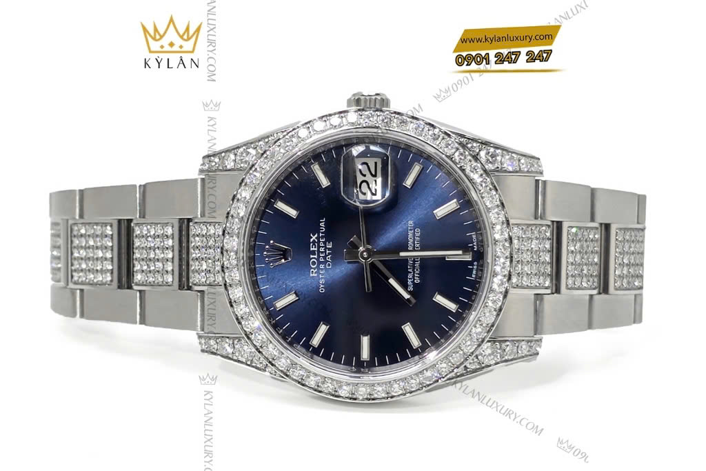 Kỳ Lân Luxury rolex oyster perpetual date 34 115200 custom kim cuong 10 Đồng hồ Rolex Oyster Perpetual Date 34 115200 custom kim cương