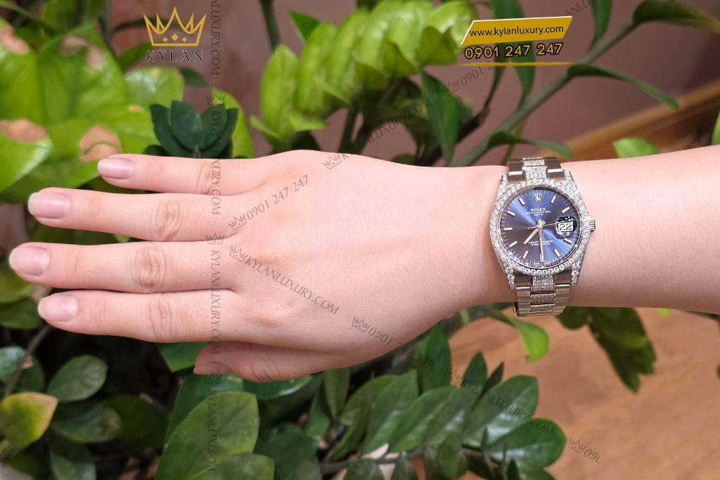 Kỳ Lân Luxury rolex oyster perpetual date 34 115200 custom kim cuong 2 1 Đồng hồ Rolex Oyster Perpetual Date 34 115200 custom kim cương