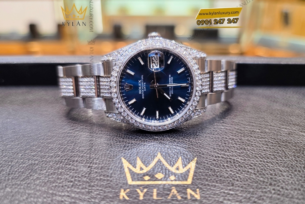 Kỳ Lân Luxury rolex oyster perpetual date 34 115200 custom kim cuong 6 1 Đồng hồ Rolex Oyster Perpetual Date 34 115200 custom kim cương