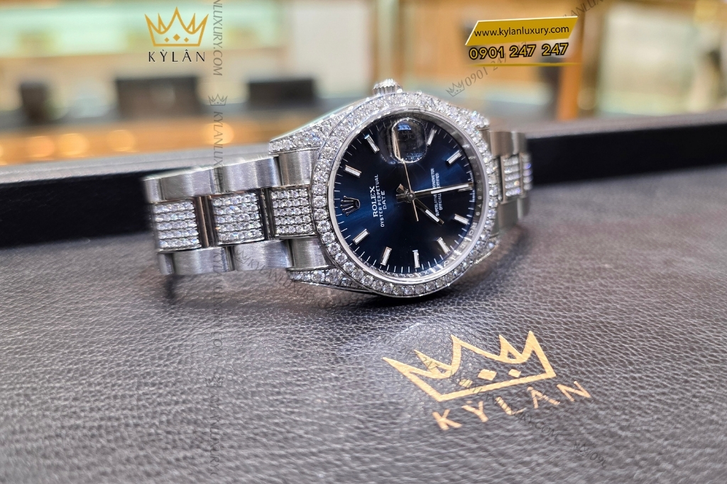 Kỳ Lân Luxury rolex oyster perpetual date 34 115200 custom kim cuong 7 1 Đồng hồ Rolex Oyster Perpetual Date 34 115200 custom kim cương