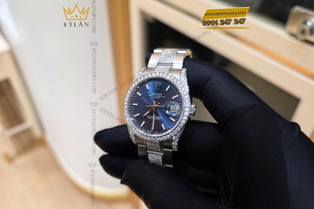 Kỳ Lân Luxury rolex oyster perpetual date 34 115200 custom kim cuong 9 Đồng hồ Rolex Oyster Perpetual Date 34 115200 custom kim cương
