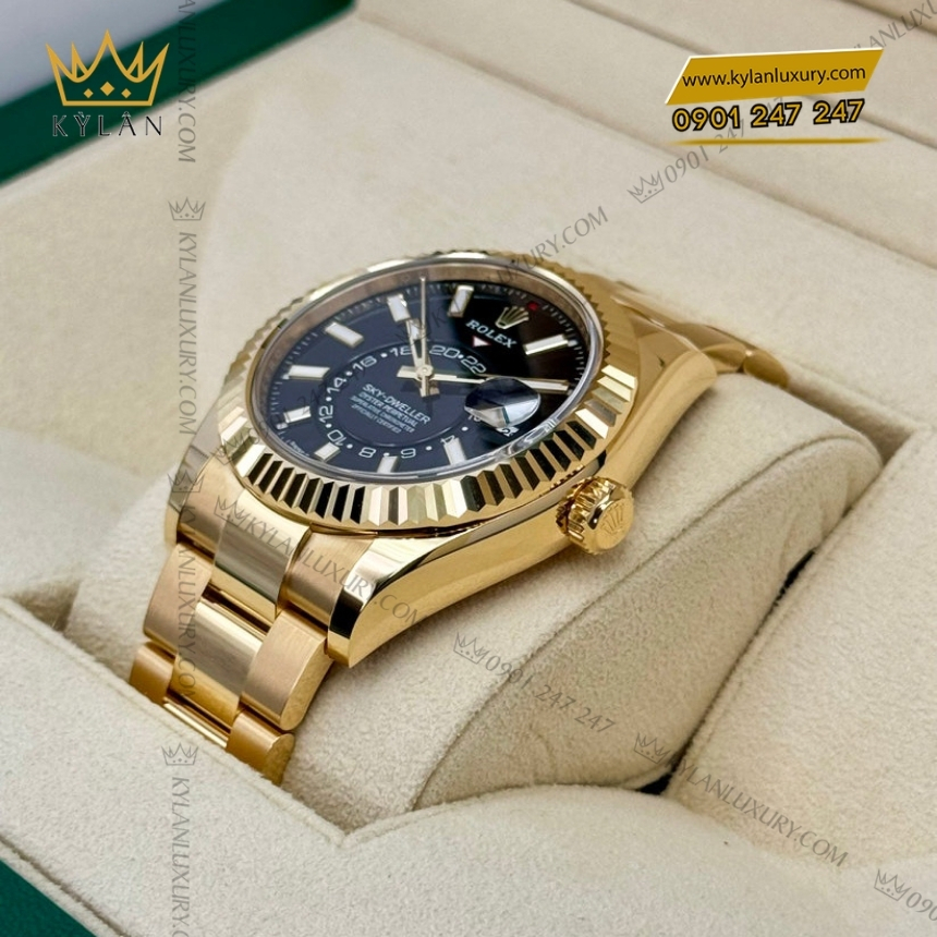 Kỳ Lân Luxury rolex sky dweller 336938 0002 vang vang mat den 3 Đồng hồ Rolex Sky Dweller vàng vàng mặt đen 336938-0002