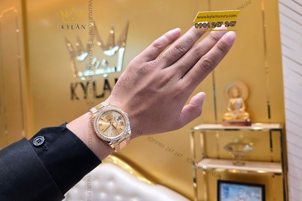 Kỳ Lân Luxury vanh bezel vang vang kim cuong tron 40mm 8 Vành bezel Rolex vàng vàng kim cương tròn 40mm