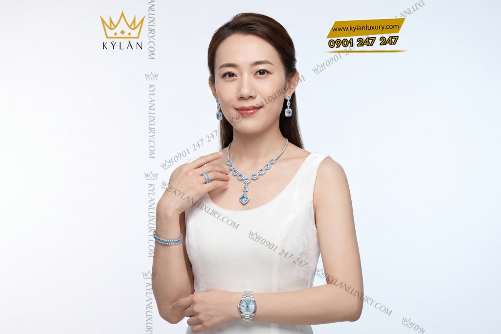 Kỳ Lân Luxury Bo trang suc kim cuong dinh da Topaz 10 Bộ trang sức kim cương đính đá Topaz