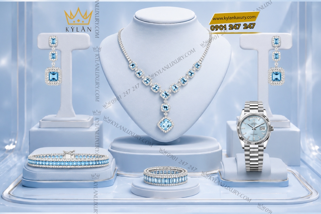 Bộ trang sức kim cương đính đá Topaz