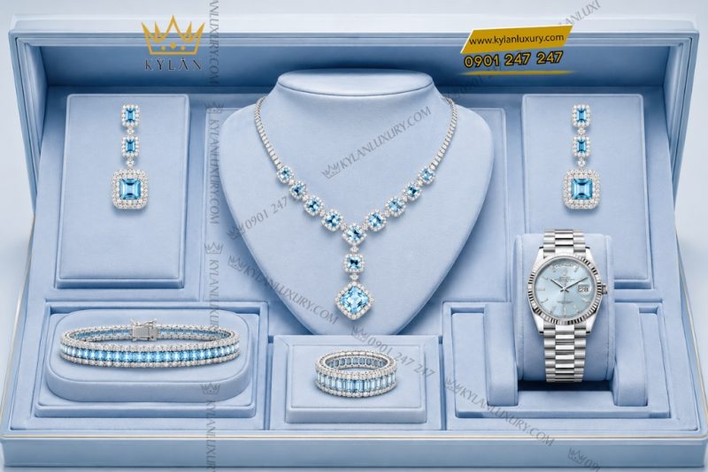 Bộ trang sức kim cương đính đá Topaz