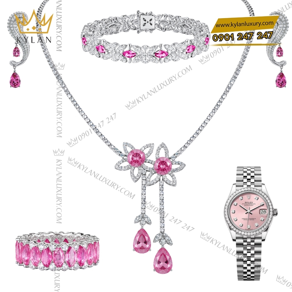 Kỳ Lân Luxury Bo trang suc kim cuong dinh da sapphire hong 1 Bộ trang sức kim cương đính đá sapphire hồng