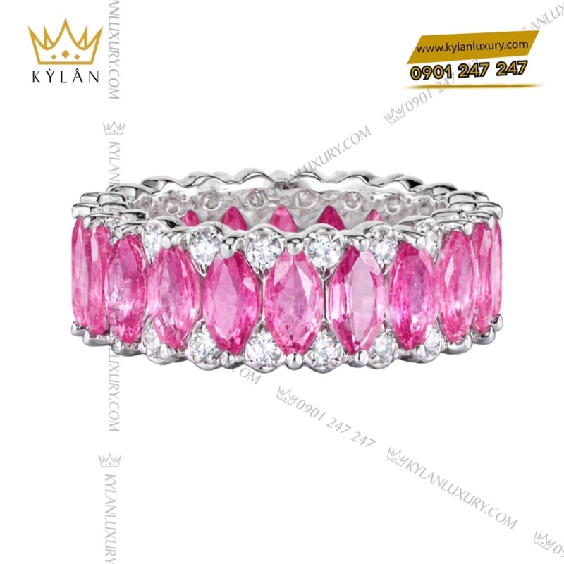 Bộ trang sức kim cương đính đá sapphire hồng