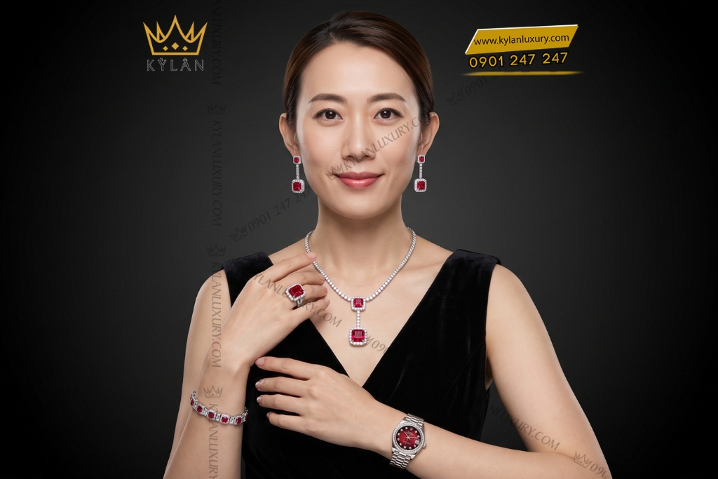 Kỳ Lân Luxury Bo trang suc kim cuong dinh sapphire do 10 Bộ trang sức kim cương đính sapphire đỏ