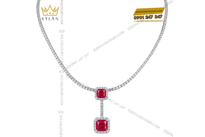 Bộ trang sức kim cương đính sapphire đỏ