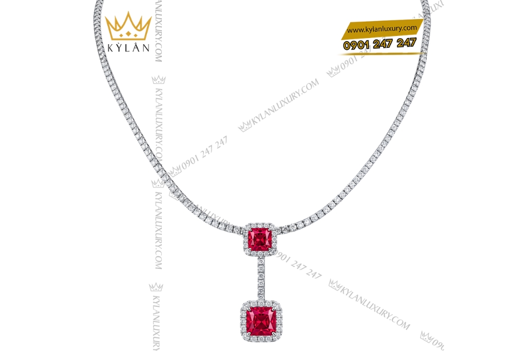 Bộ trang sức kim cương đính sapphire đỏ